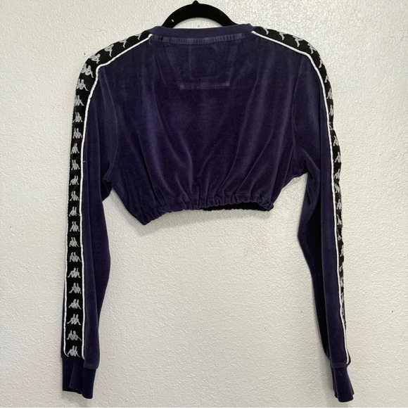 Kappa Blue Velour Crop Top Crew Neck Long Sleeve Size Small - Picture 4 of 6